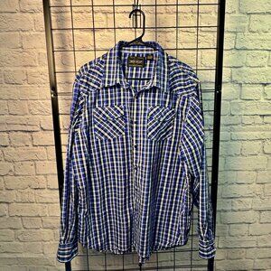 Red Snap Men’s Plaid Western Shirt Blue Black Pearl Snap XXL